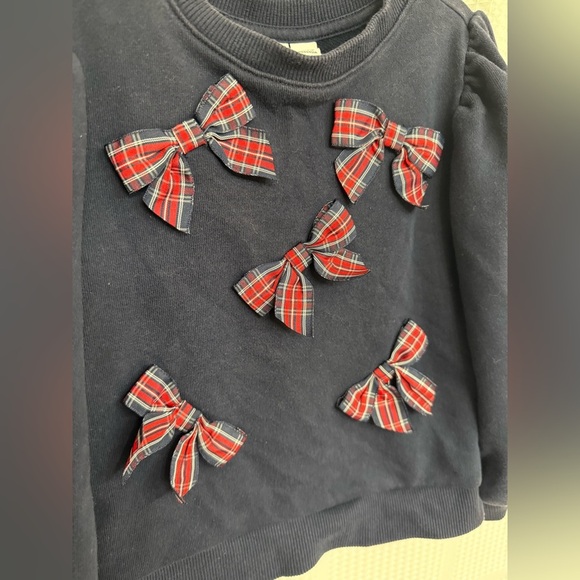 Janie and Jack Tartan Bow Sweatshirt with Red/Navy Plaid Bows - Picture 3 of 4